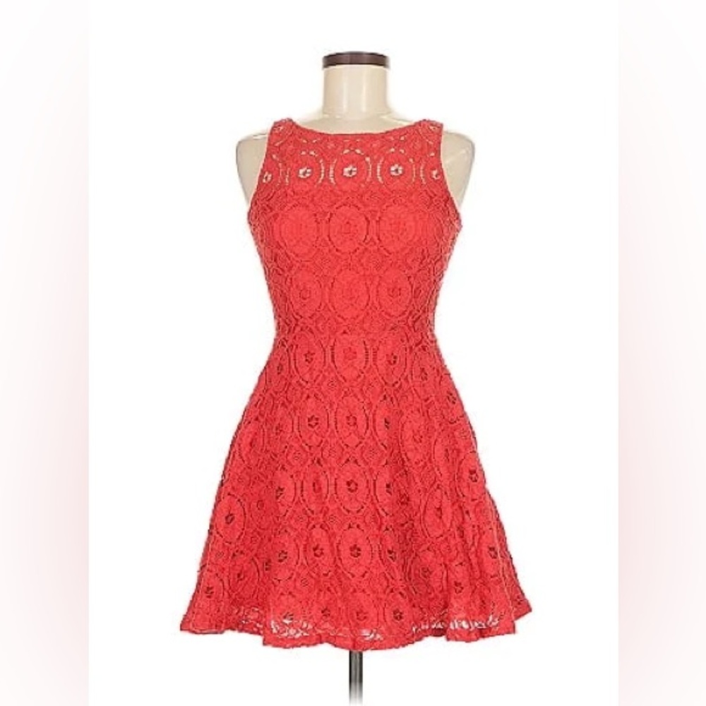 Bb Dakota Renley Fit & Flare Lace Coral Dress